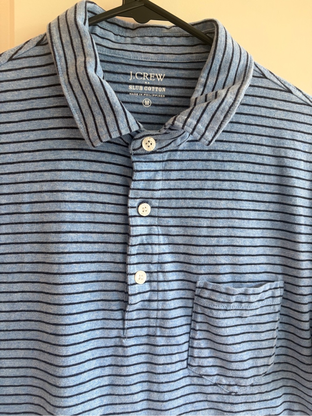 J. Crew Light Blue Polo with Navy Stripes Size M